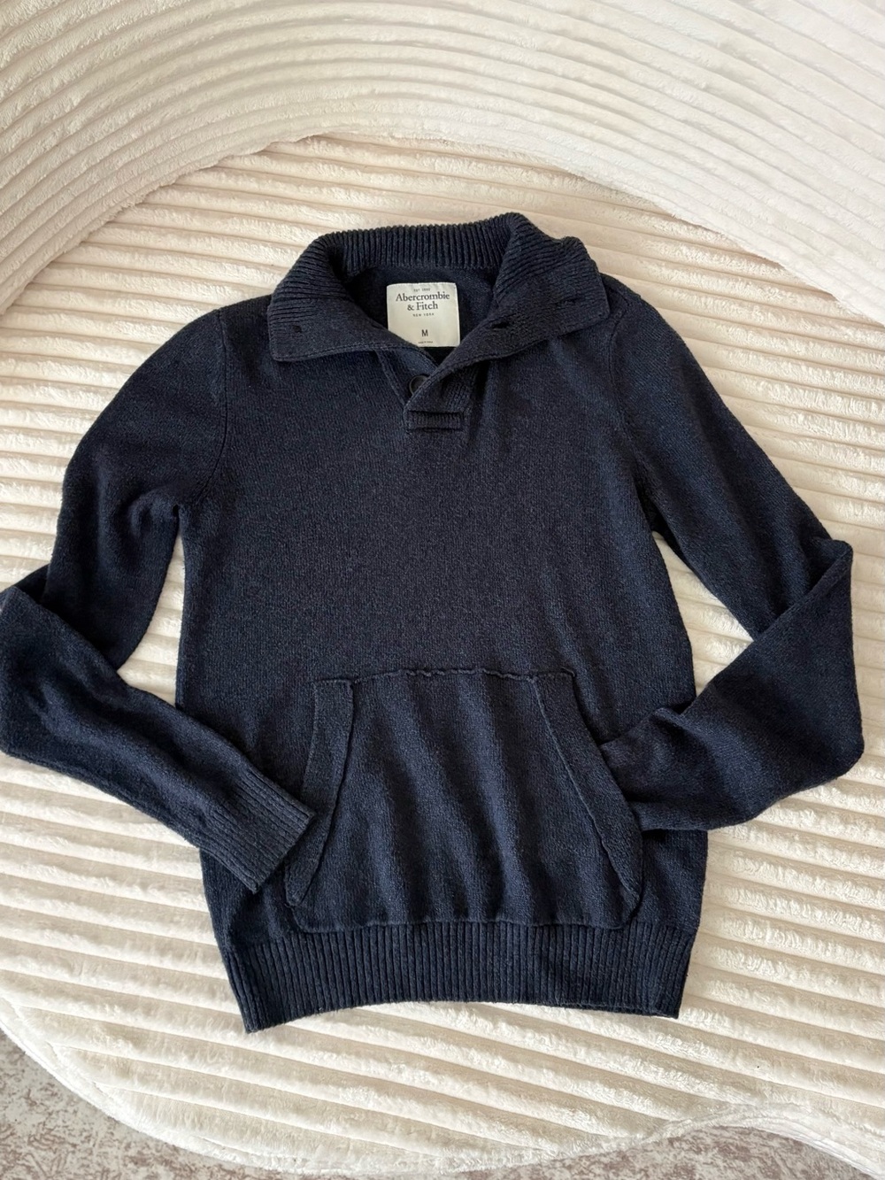 Abercrombie & Fitch Men's Navy Shawl-Collar Crewneck Sweater